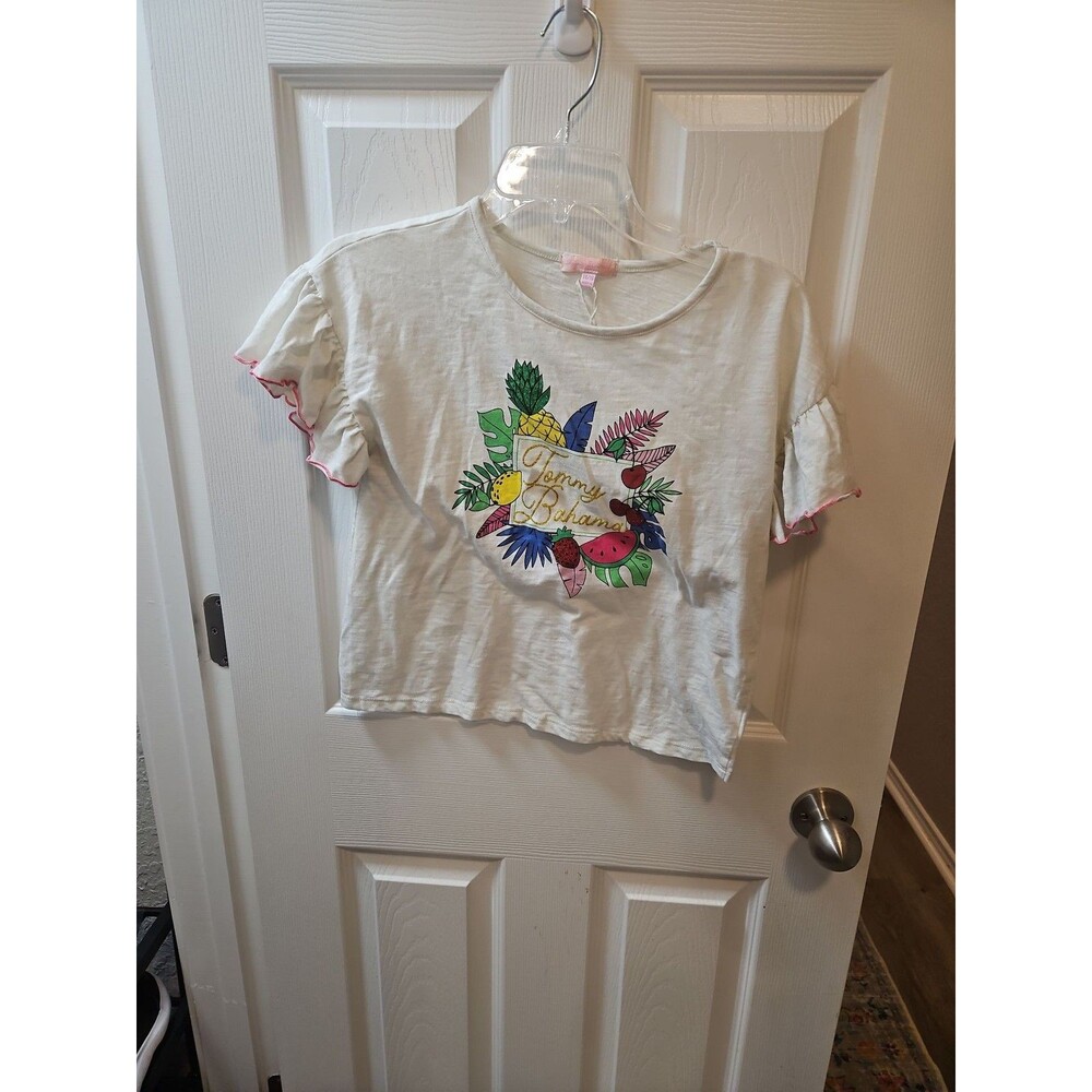 Tommy Bahama Girls' Ruffle Sleeve Tropical Fruit Graphic T-Shirt XL